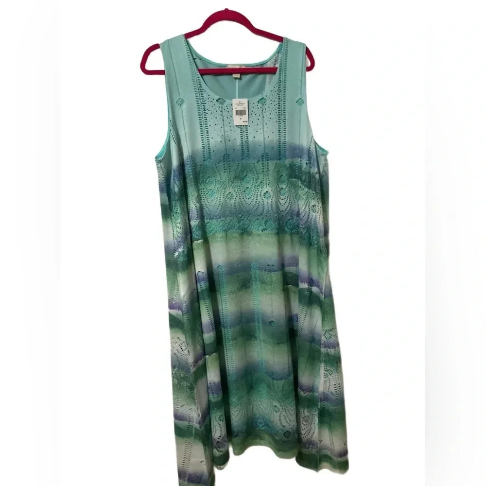 One World Ladies Aqua Sleeveless Dress. Size XL NWT
